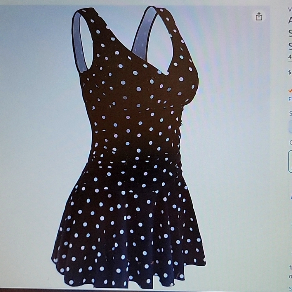 Aontus black white polka dot 1pc swimsuit/dress tummy control plus size XXXL NEW